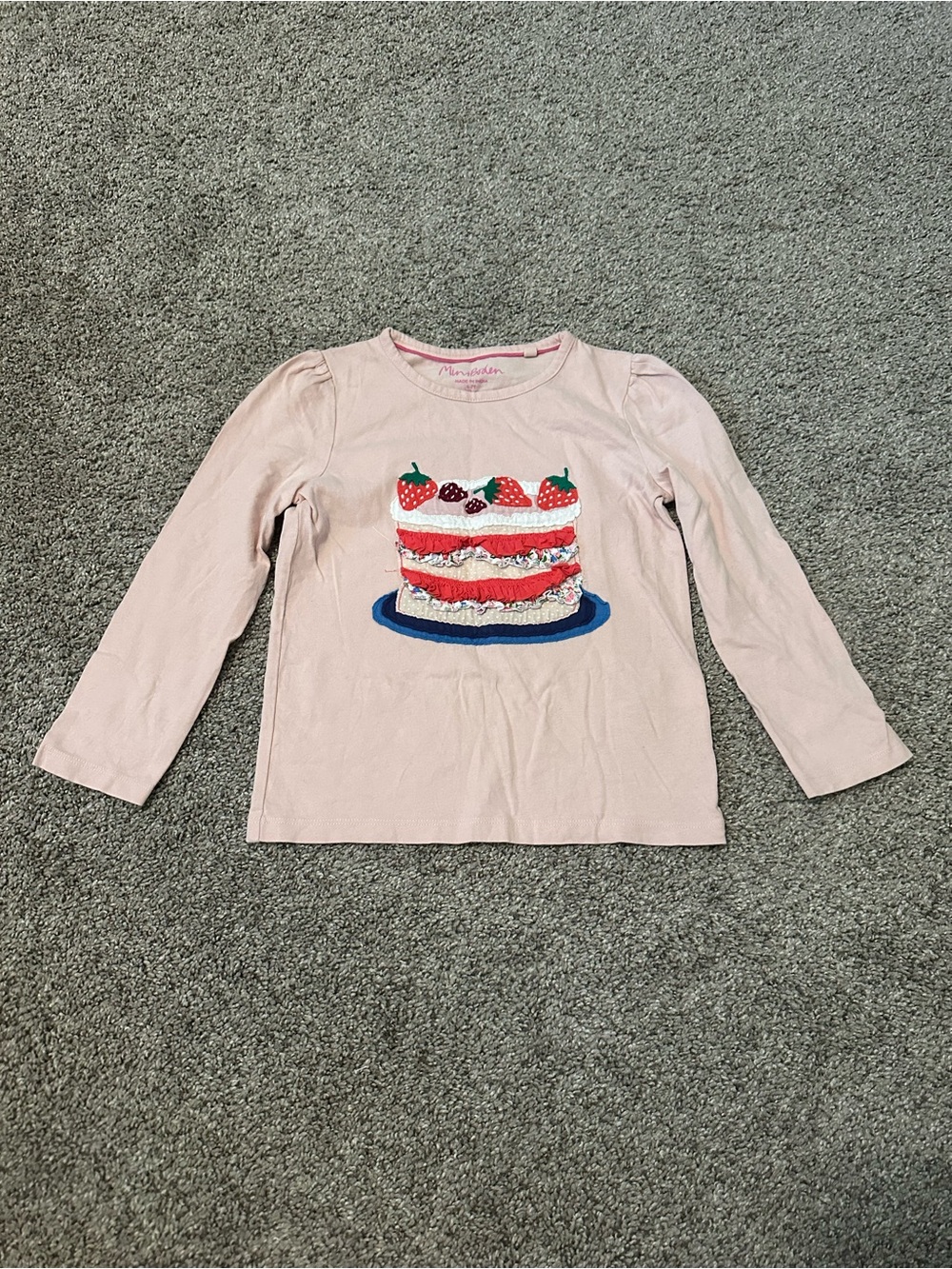 Mini Boden Long-Sleeve with Strawberry Cake Applique
